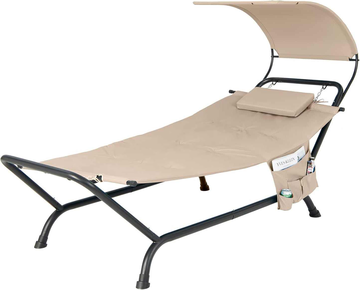 Giantex Hanging Hammock with Stand, Patio Hanging Chaise Lounge Chair w/Canopy, Cushion, Pillow & Storage Bag, Heavy Duty Swing Hammock Bed for Garden Lawn Backyard Patio Poolside Porch (Blue)