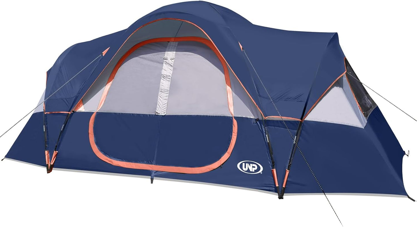 UNP Camping Tent 10-Person-Family Tents, Parties, Music Festival Tent, Big, Easy Up, 5 Large Mesh Windows, Double Layer, 2 Room, Waterproof, Weather Resistant, 18ft x 9ft x78in
