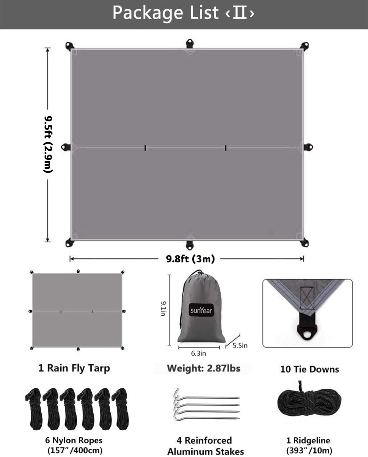 Sunyear Hammock Camping with Rain Fly Tarp and Net, Portable Camping Hammock Double Tree Hammock Outdoor Indoor Backpacking Travel & Survival, 2 Tree Straps,100% Waterproof