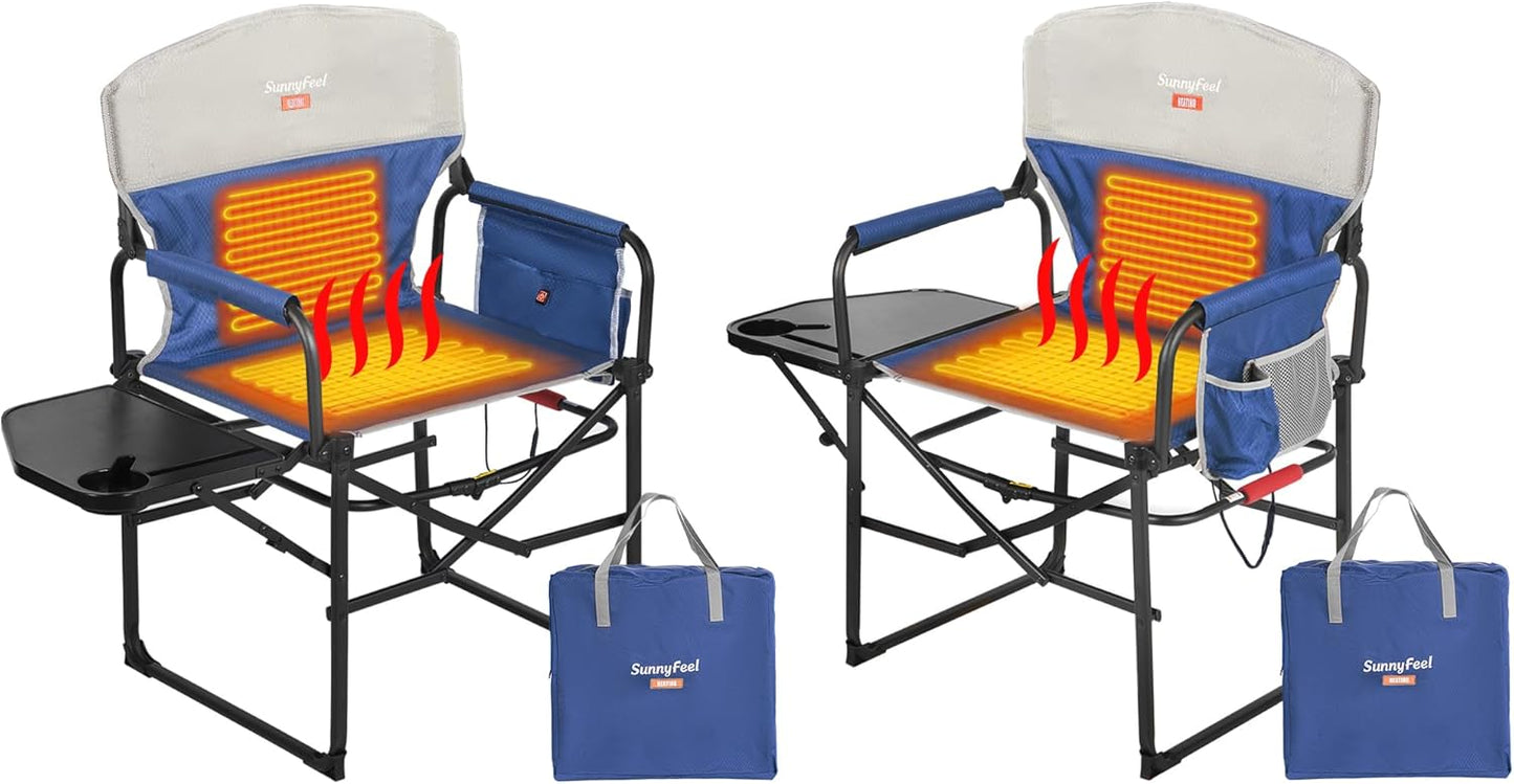 SUNNYFEEL Oversized Camping Directors Chair 2 Pack, Portable Folding Lawn Chairs for Adults Heavy Duty with Side Table,Pocket for Beach, Fishing,Picnic,Concert Outdoor, Foldable Camp Chairs