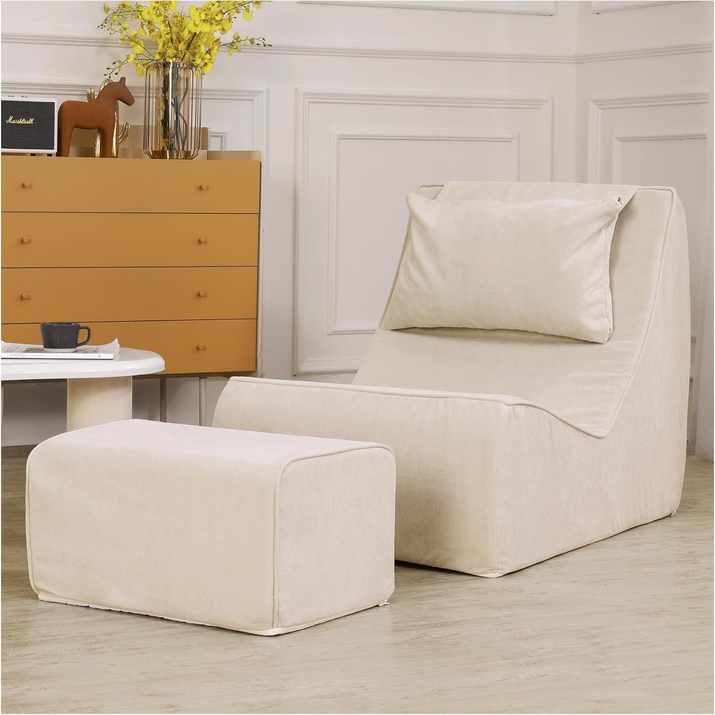 Giant Bean Bag Chair for Adults,Corduroy Chaise Lounge with Unrivaled Back Support, Detachable Neck Pillow, Comfortable Ottoman & Washable Cover for Living Room, Bedroom, Garden (Grey)