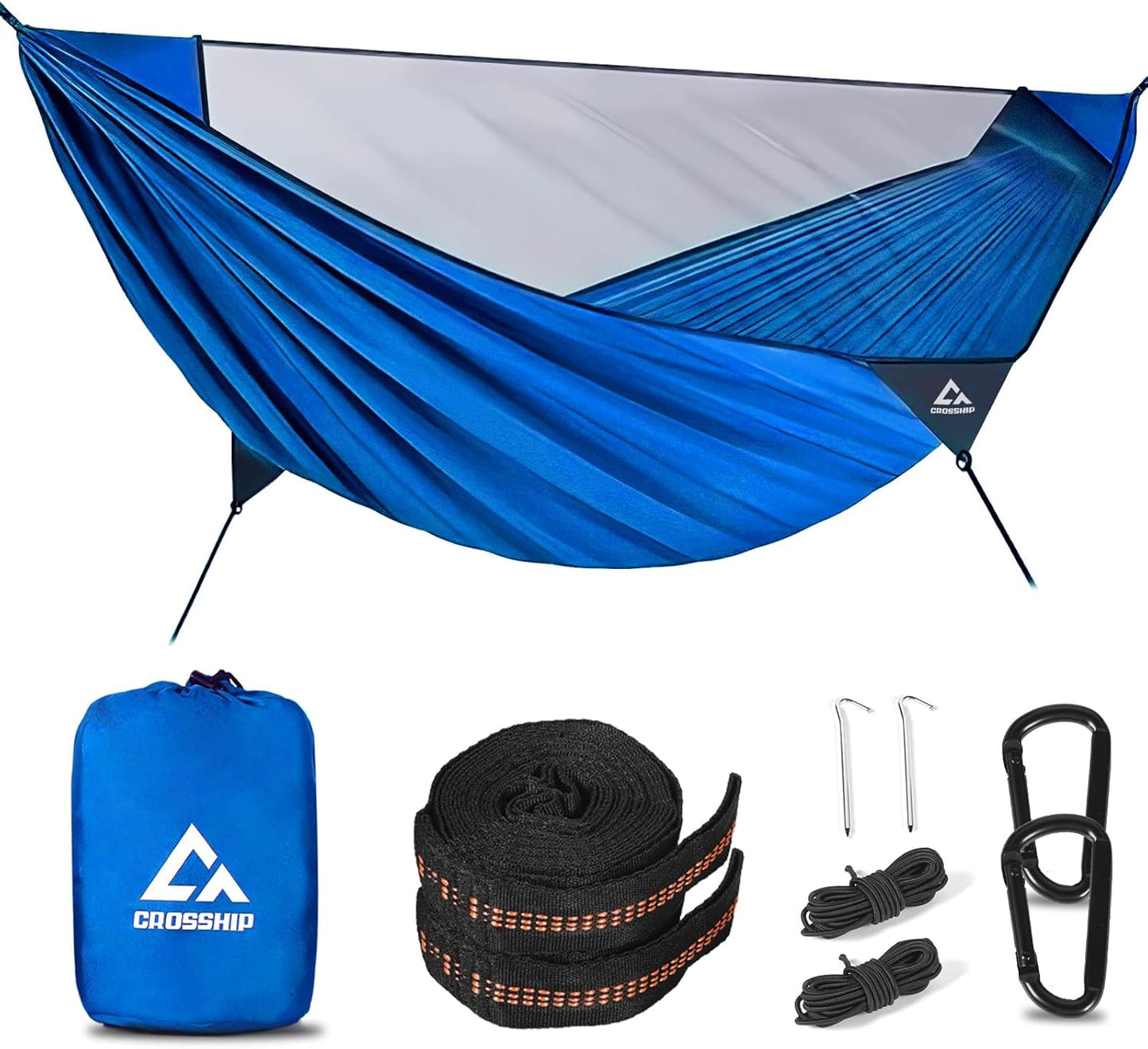 Camping Hammock Mosquito Net with Rain Fly - Rain Fly Tarp & Hammock Bug Net, Portable Parachute Nylon Hammock for Outdoor, Hiking, Backpacking, Backyard, Beach, Travel (Hold Up to 500lbs)
