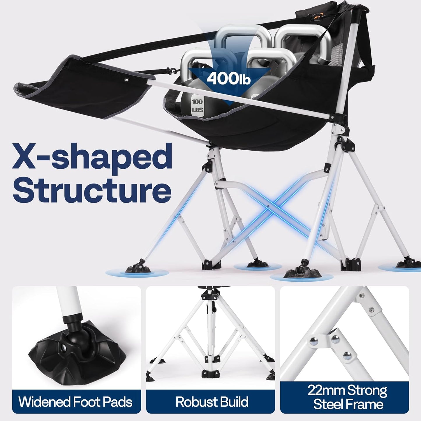 VIVOHOME Hammock Camping Chair with Removable Footrest, Portable Outdoor Swinging Rocking Chairs for Adults with Adjustable Pillow, Back and Height for Travelling,Backyard, Patio, Supports 400 lbs