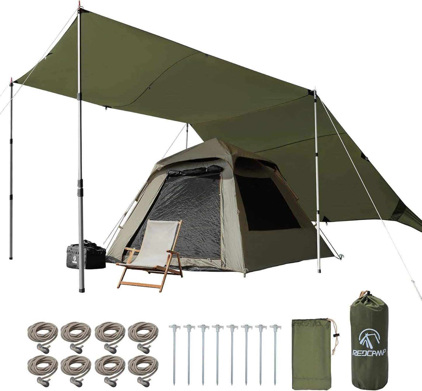 REDCAMP 10x17ft Large Waterproof Camping Tarp, Hammock Rain Fly with UV50+ Sun Protection, 8 Guy Lines & Stakes, Backpacking Tent Shelter for Camping, Hiking, Beach (Green)