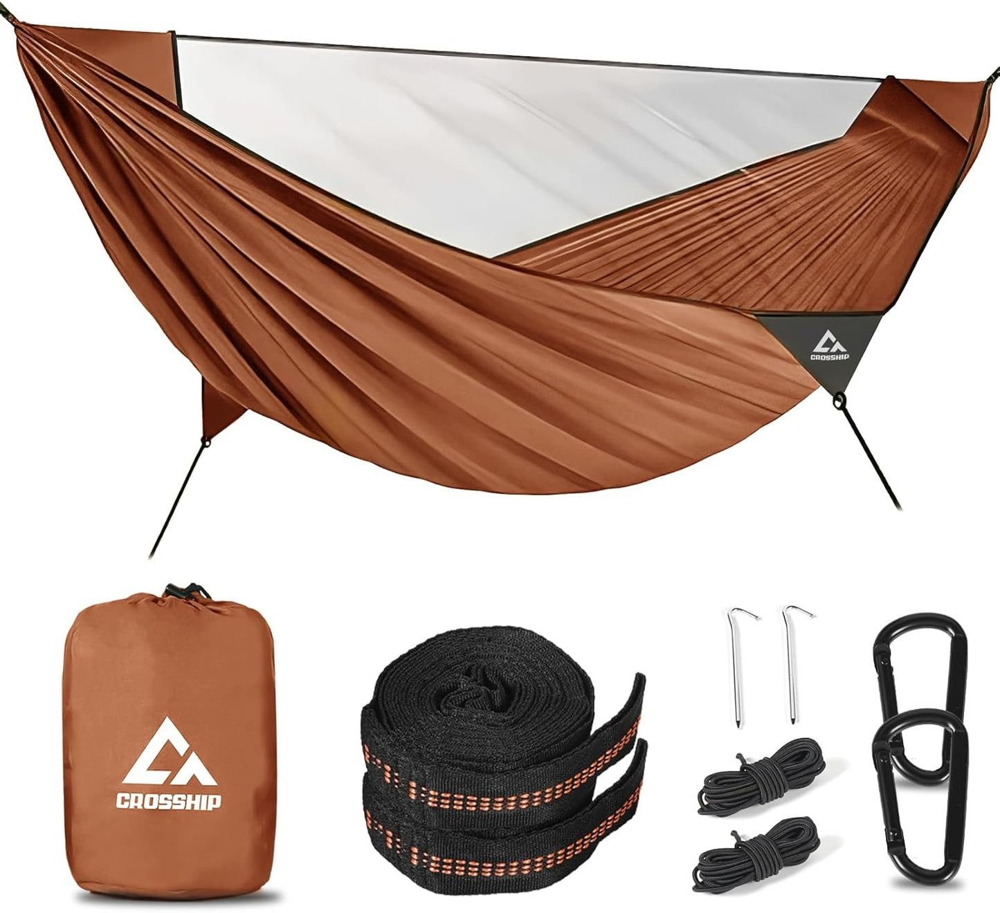 Camping Hammock Mosquito Net with Rain Fly - Rain Fly Tarp & Hammock Bug Net, Portable Parachute Nylon Hammock for Outdoor, Hiking, Backpacking, Backyard, Beach, Travel (Hold Up to 500lbs)
