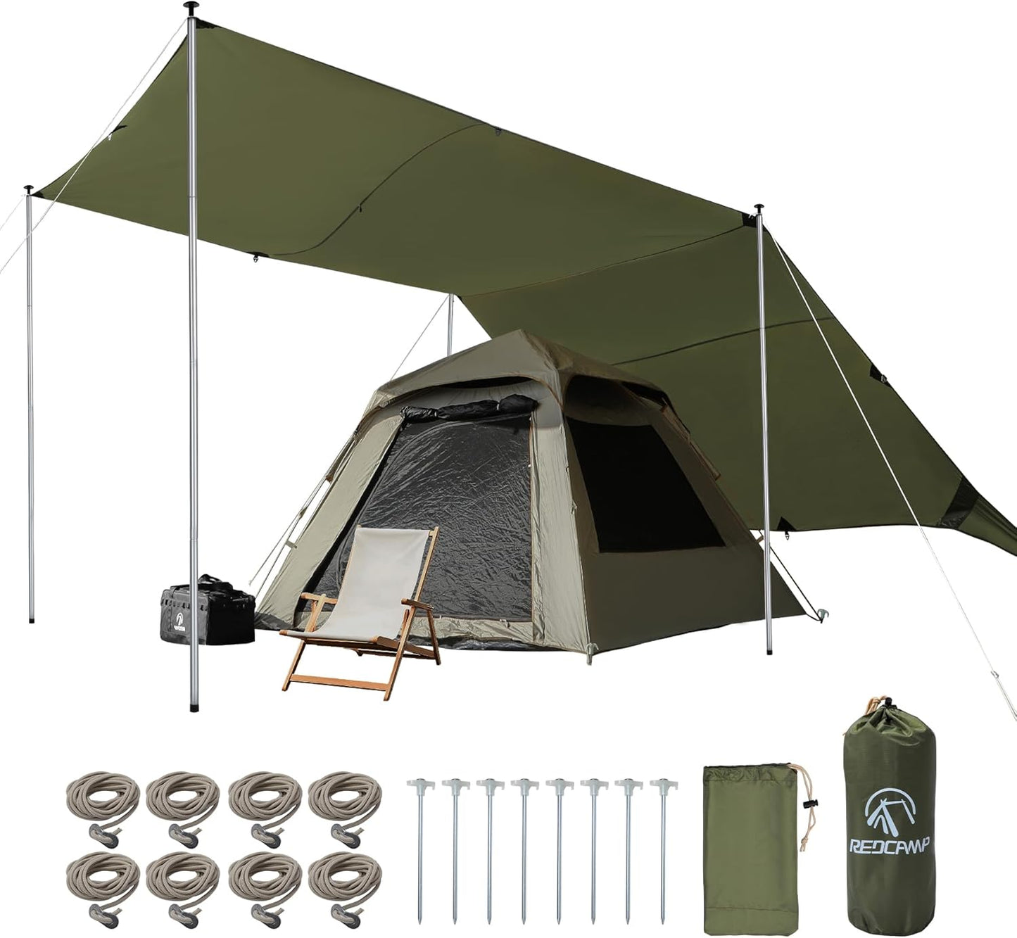 REDCAMP 10x17ft Large Waterproof Camping Tarp, Hammock Rain Fly with UV50+ Sun Protection, 8 Guy Lines & Stakes, Backpacking Tent Shelter for Camping, Hiking, Beach (Green)