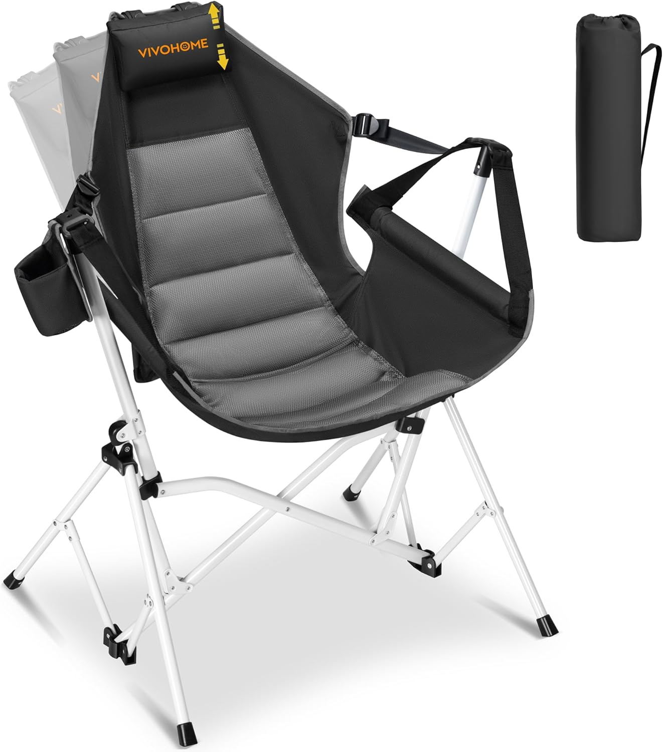 VIVOHOME Hammock Camping Chair with Removable Footrest, Portable Outdoor Swinging Rocking Chairs for Adults with Adjustable Pillow, Back and Height for Travelling,Backyard, Patio, Supports 400 lbs