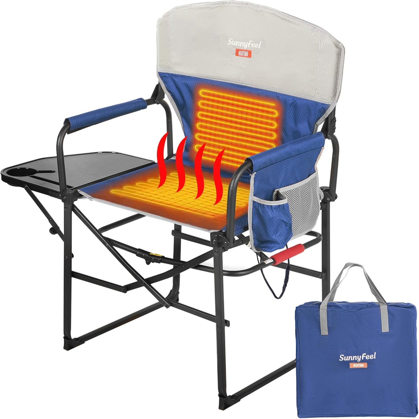 SUNNYFEEL Oversized Camping Directors Chair 2 Pack, Portable Folding Lawn Chairs for Adults Heavy Duty with Side Table,Pocket for Beach, Fishing,Picnic,Concert Outdoor, Foldable Camp Chairs