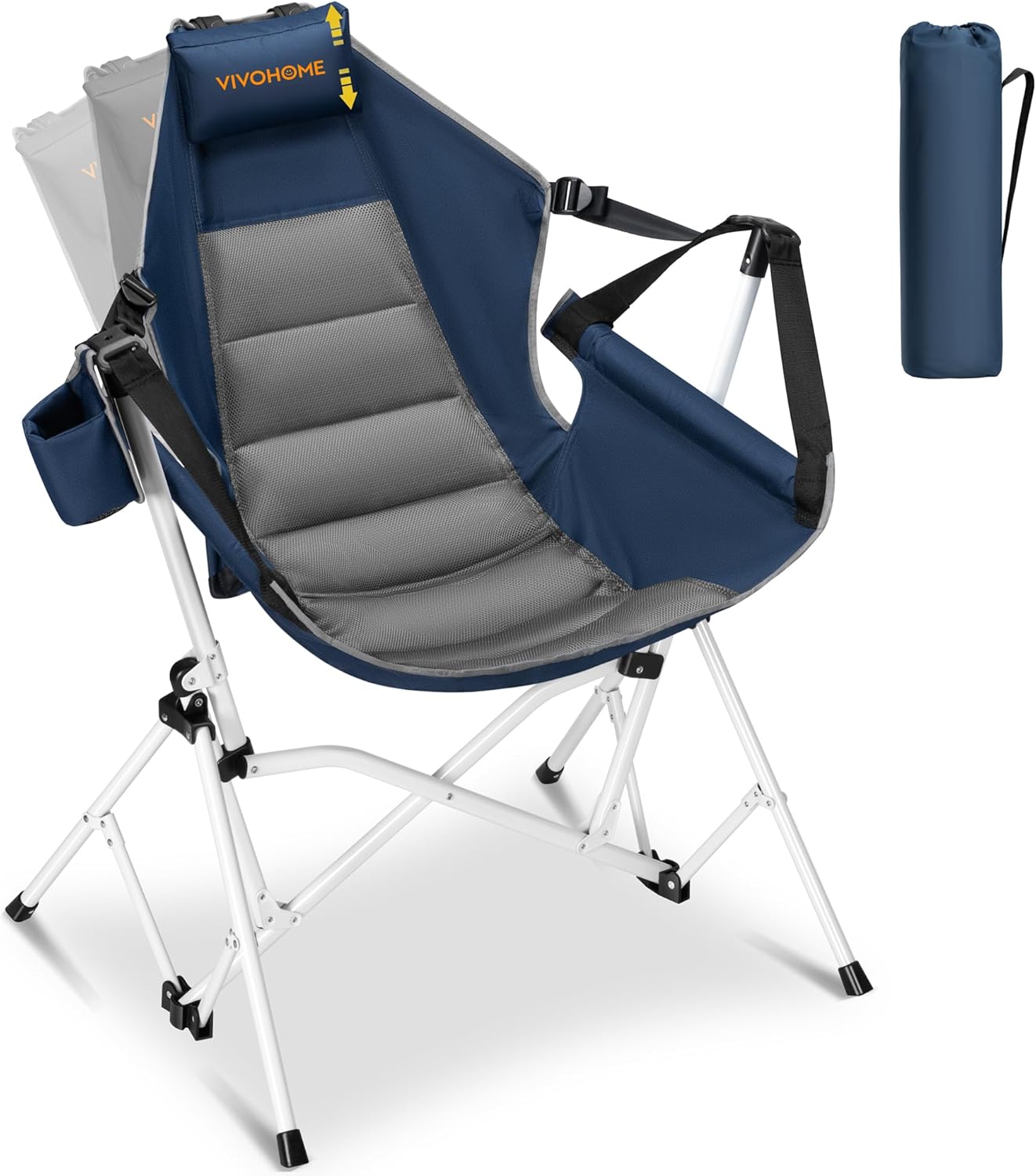 VIVOHOME Hammock Camping Chair with Removable Footrest, Portable Outdoor Swinging Rocking Chairs for Adults with Adjustable Pillow, Back and Height for Travelling,Backyard, Patio, Supports 400 lbs