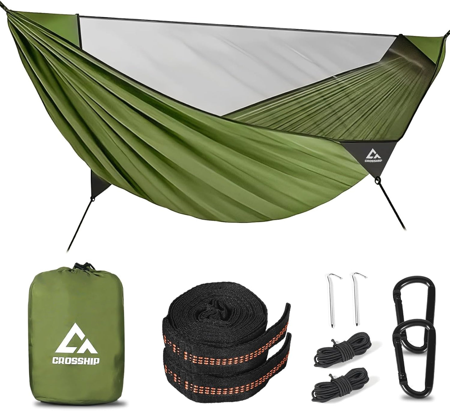 Camping Hammock Mosquito Net with Rain Fly - Rain Fly Tarp & Hammock Bug Net, Portable Parachute Nylon Hammock for Outdoor, Hiking, Backpacking, Backyard, Beach, Travel (Hold Up to 500lbs)