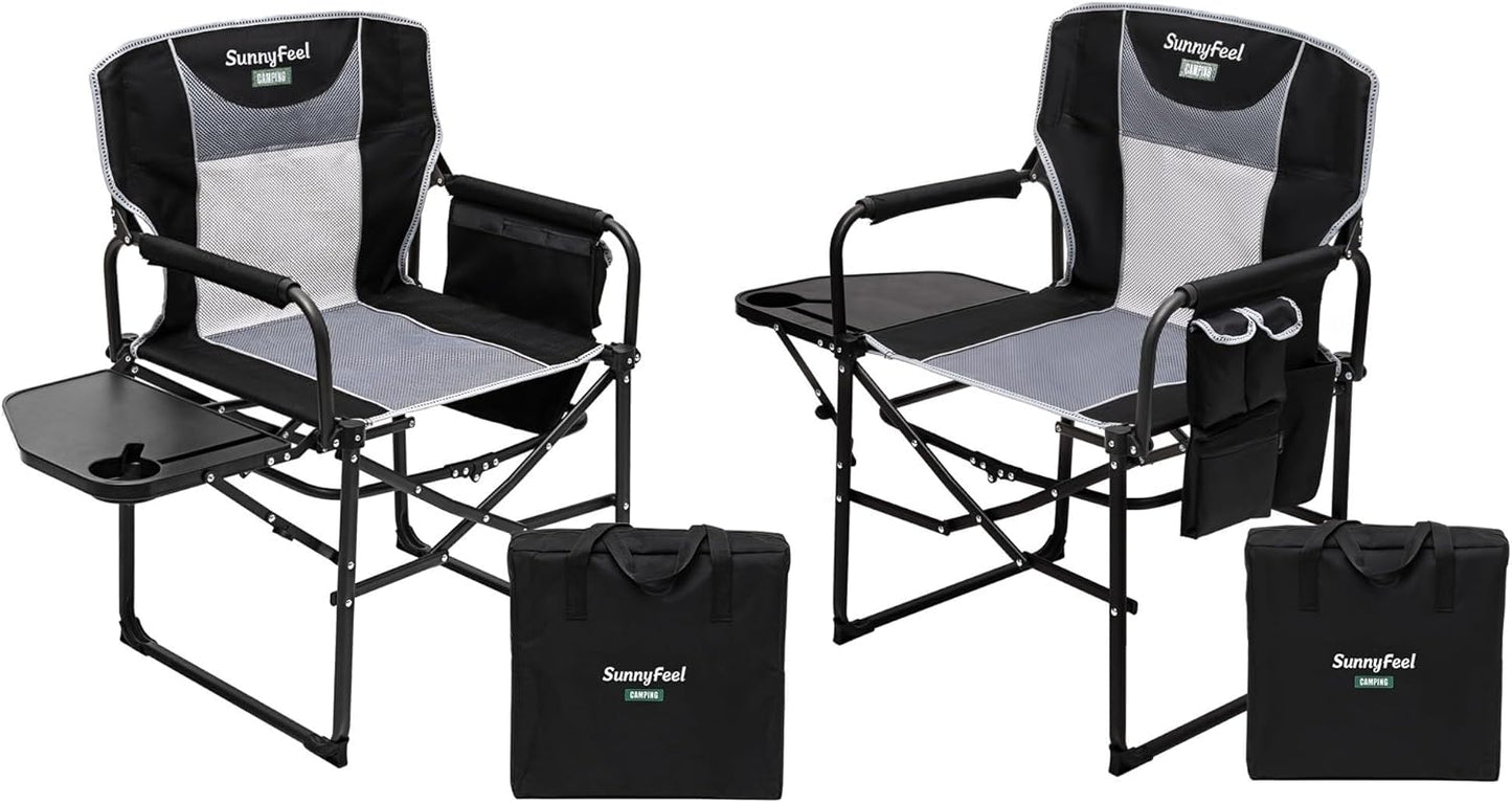 SUNNYFEEL Oversized Camping Directors Chair 2 Pack, Portable Folding Lawn Chairs for Adults Heavy Duty with Side Table,Pocket for Beach, Fishing,Picnic,Concert Outdoor, Foldable Camp Chairs