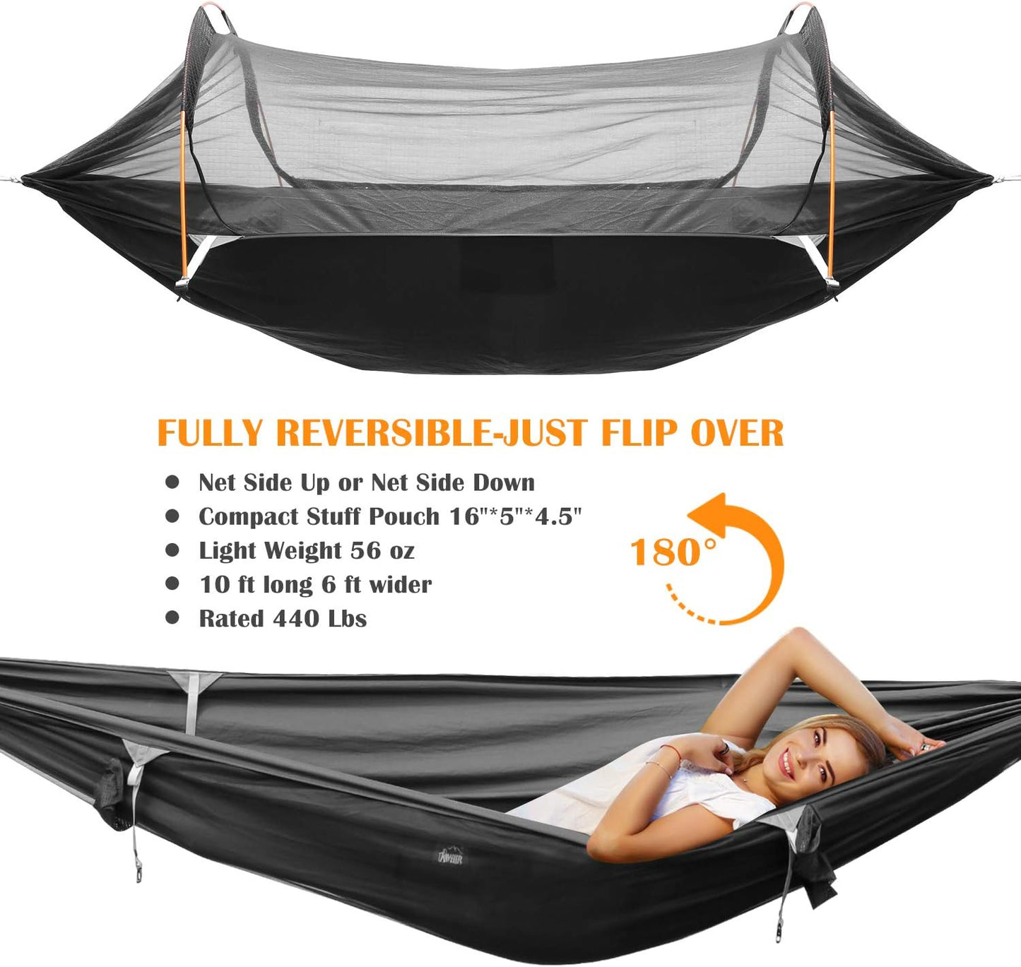 WintMing Hammock with Mosquito Net and Rain Fly Cover 3 in 1 Camping Hammock Tent 440lbs Load