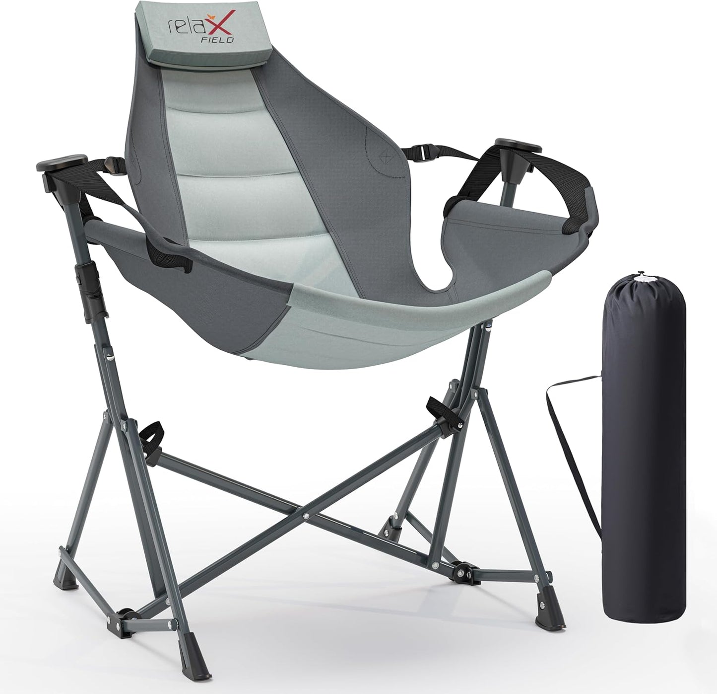 Hammock Camping Chair, 3 Heights Swinging Chair with Adjustable Backrest, Folding Rocking Chair with Head Pillow&Cup Holder, Outdoor Chairs for Camping and Hiking, Supports 350lbs, Black