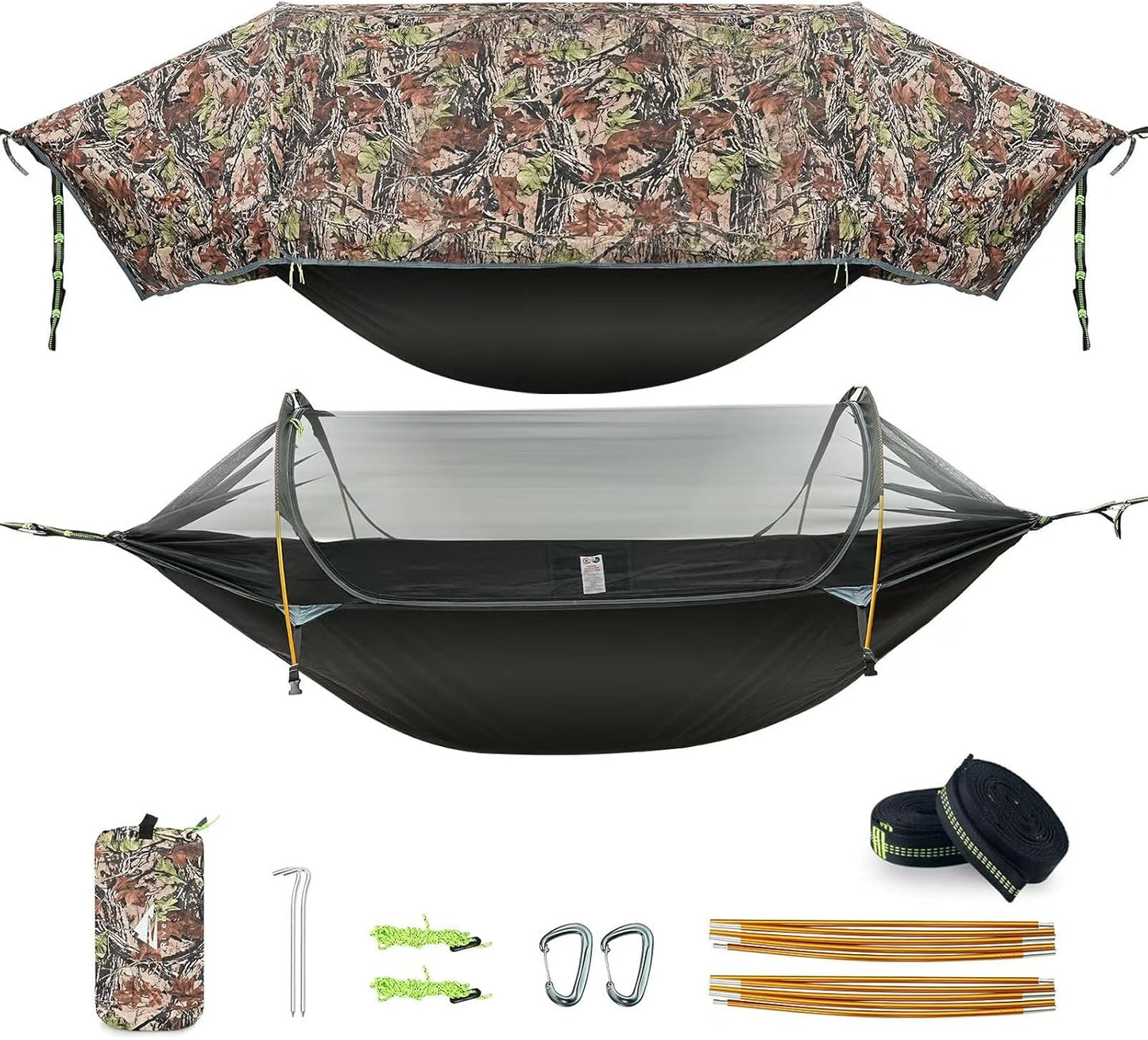 Camping Hammock Tent with Mosquito Net & RainFly, 3 in 1 Waterproof Lightweight Portable Sleeping Hammock Bug, Travel Outdoor Gear with Tree Strap Swing, for Hiking Patio Expedition