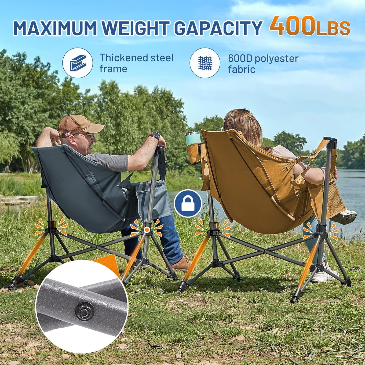 TIMBER RIDGE Hammock Camping Chair, Oversized Swinging Chair with Adjustable Back and Seat Height, Portable Folding Rocking Camping Chair for Outdoor Lawn, Backyard and Patio, Supports 400lbs