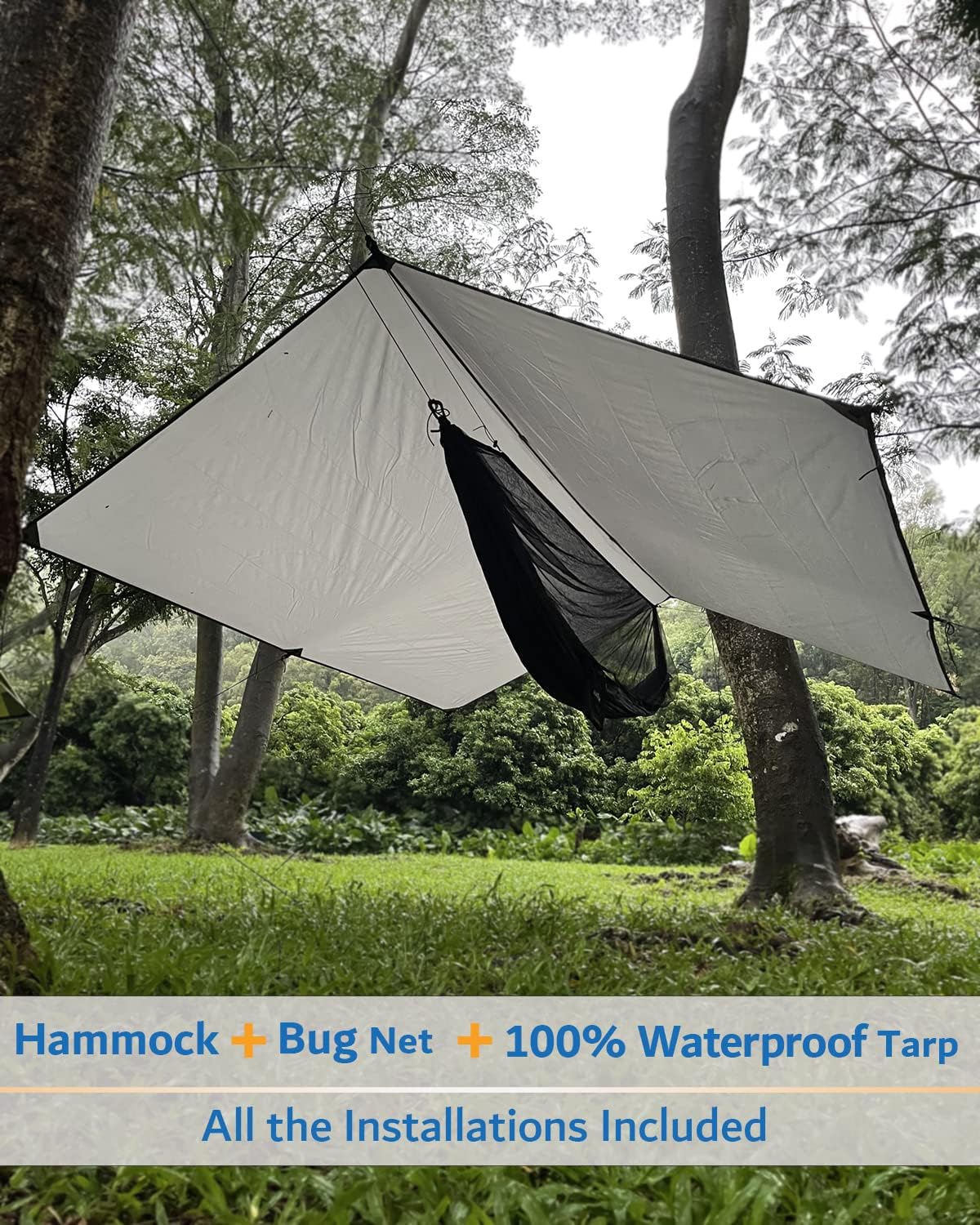 Sunyear Hammock Camping with Rain Fly Tarp and Net, Portable Camping Hammock Double Tree Hammock Outdoor Indoor Backpacking Travel & Survival, 2 Tree Straps,100% Waterproof