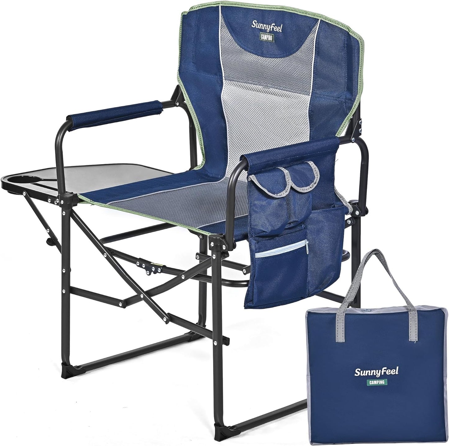 SUNNYFEEL Oversized Camping Directors Chair 2 Pack, Portable Folding Lawn Chairs for Adults Heavy Duty with Side Table,Pocket for Beach, Fishing,Picnic,Concert Outdoor, Foldable Camp Chairs