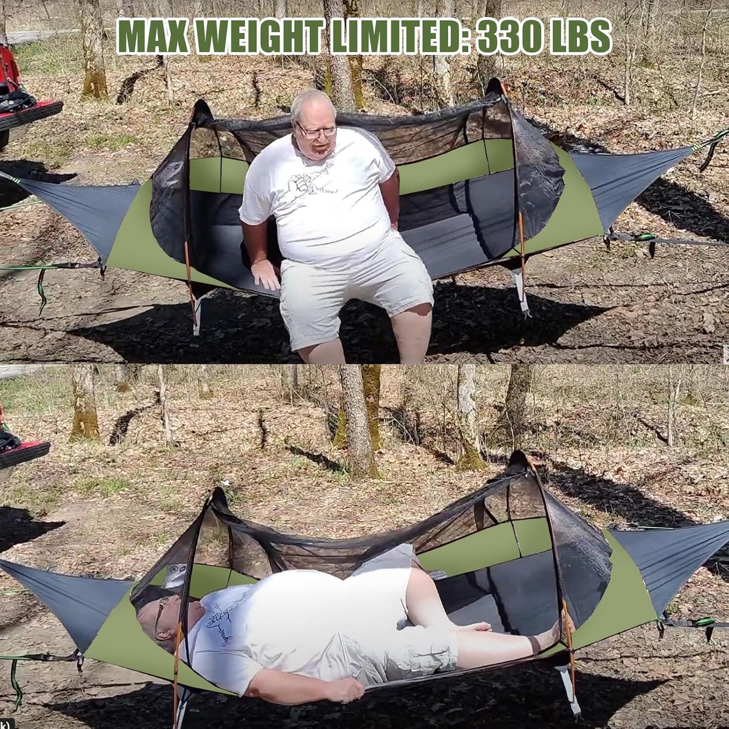 Night Cat Flat Lay Hammock Tent with Mosquito Net Waterproof Rainfly Storage Room for 1 Person Backpacking Hiking Camping Lightweight 330LBS 87x28x19in