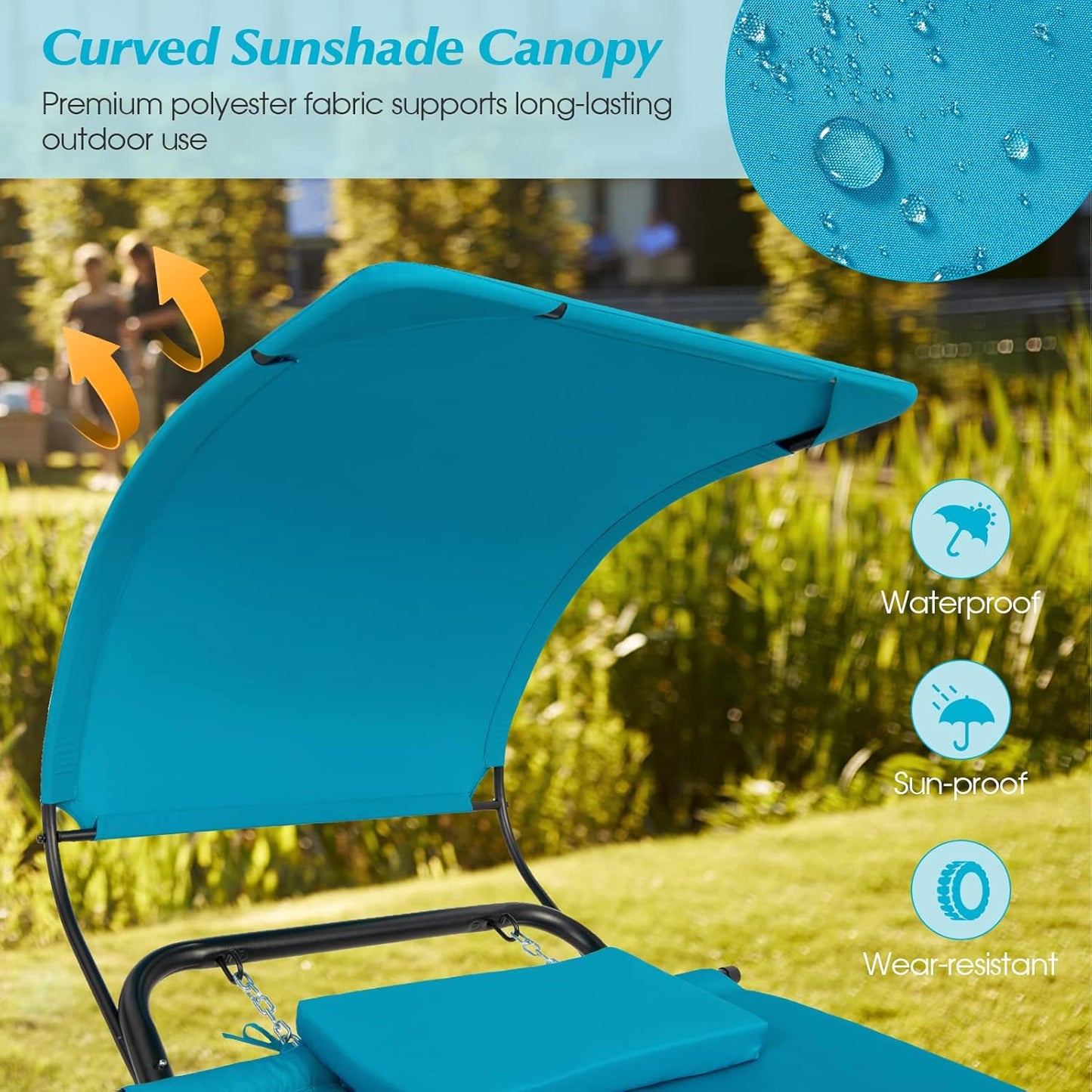 Giantex Hanging Hammock with Stand, Patio Hanging Chaise Lounge Chair w/Canopy, Cushion, Pillow & Storage Bag, Heavy Duty Swing Hammock Bed for Garden Lawn Backyard Patio Poolside Porch (Blue)