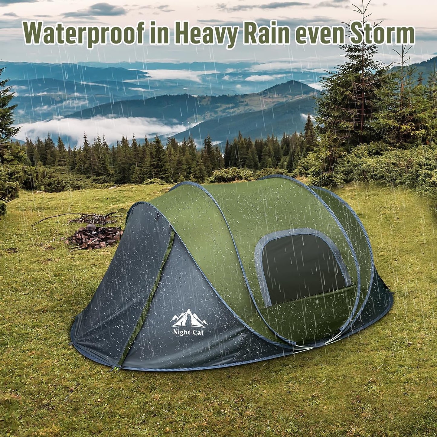 Night Cat Pop-up Camping Tent: 2 Person Tent Waterproof Instant Easy Setup Family Tent
