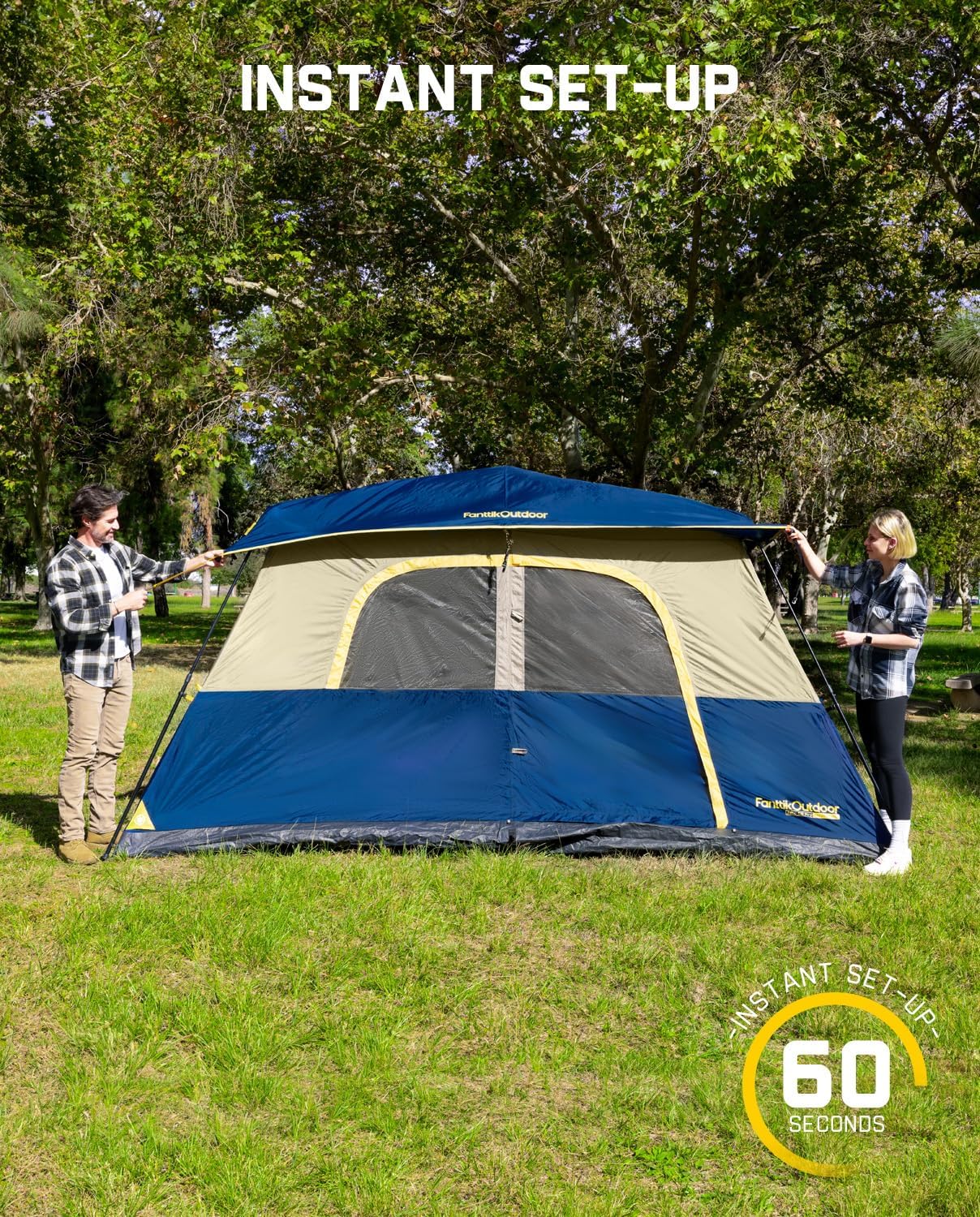 FanttikOutdoor Camping Tent 4/6/8/10 Person Instant Cabin Tent Setup in 60 Seconds with Rainfly & Windproof Portable with Carry Bag for Family Camping & Hiking, Upgraded Ventilation