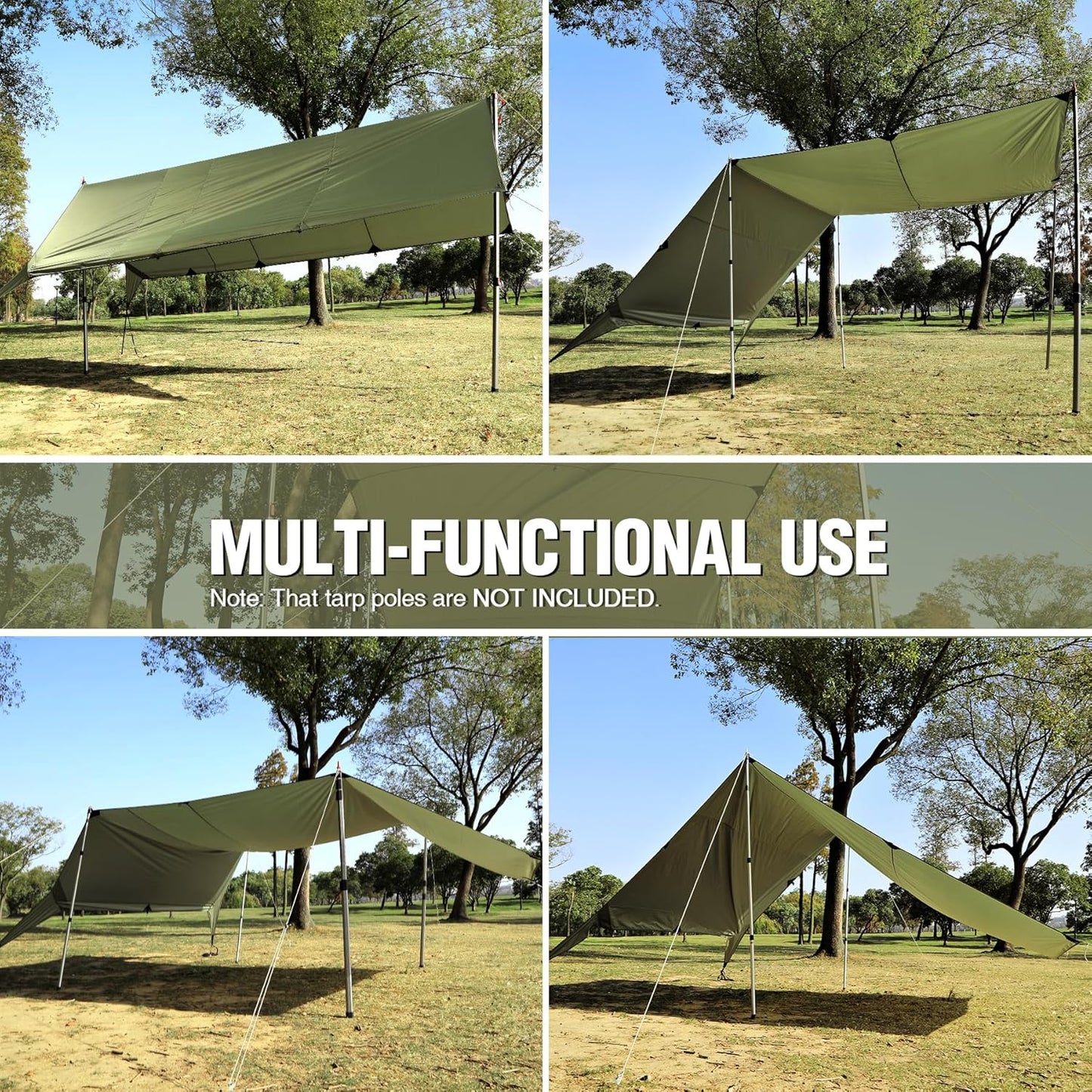REDCAMP 10x17ft Large Waterproof Camping Tarp, Hammock Rain Fly with UV50+ Sun Protection, 8 Guy Lines & Stakes, Backpacking Tent Shelter for Camping, Hiking, Beach (Green)