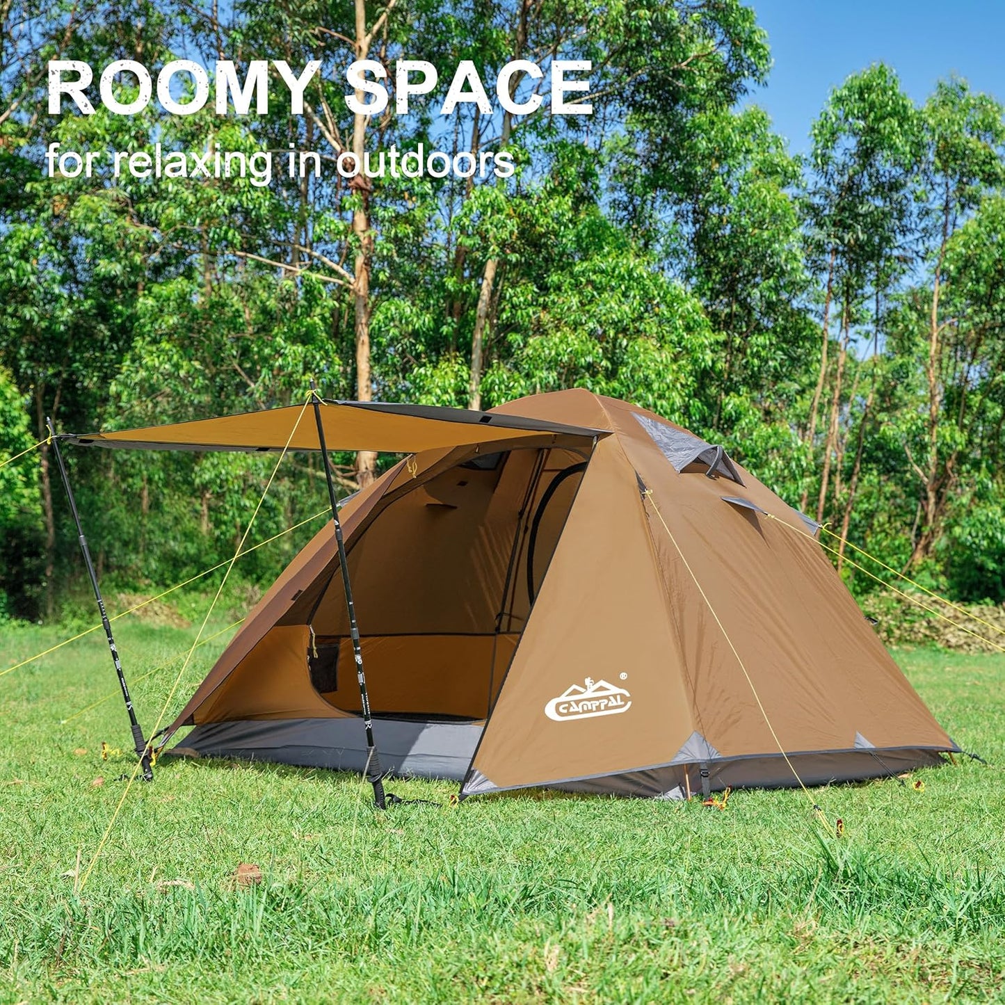 2-3 Person Backpacking Tent with Double Door 2 Vestibule, Waterproof Windproof Lightweight Easy Set Up 3 Season 2 Man Two Person Tent for Camping, Hiking, Motorcycle, Mountaineering with UPF 50+