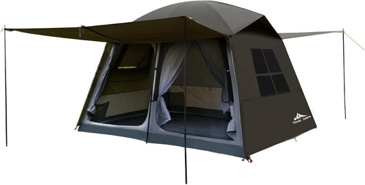 Three Bears 6-Person Tent, 3000mm Waterproof Double-Layer Tent with Room Dividers, Family Tent with Color-Coded Connection Buckles, Front and Rear Vestibules Can Be Set Up as Sunshade Canopies