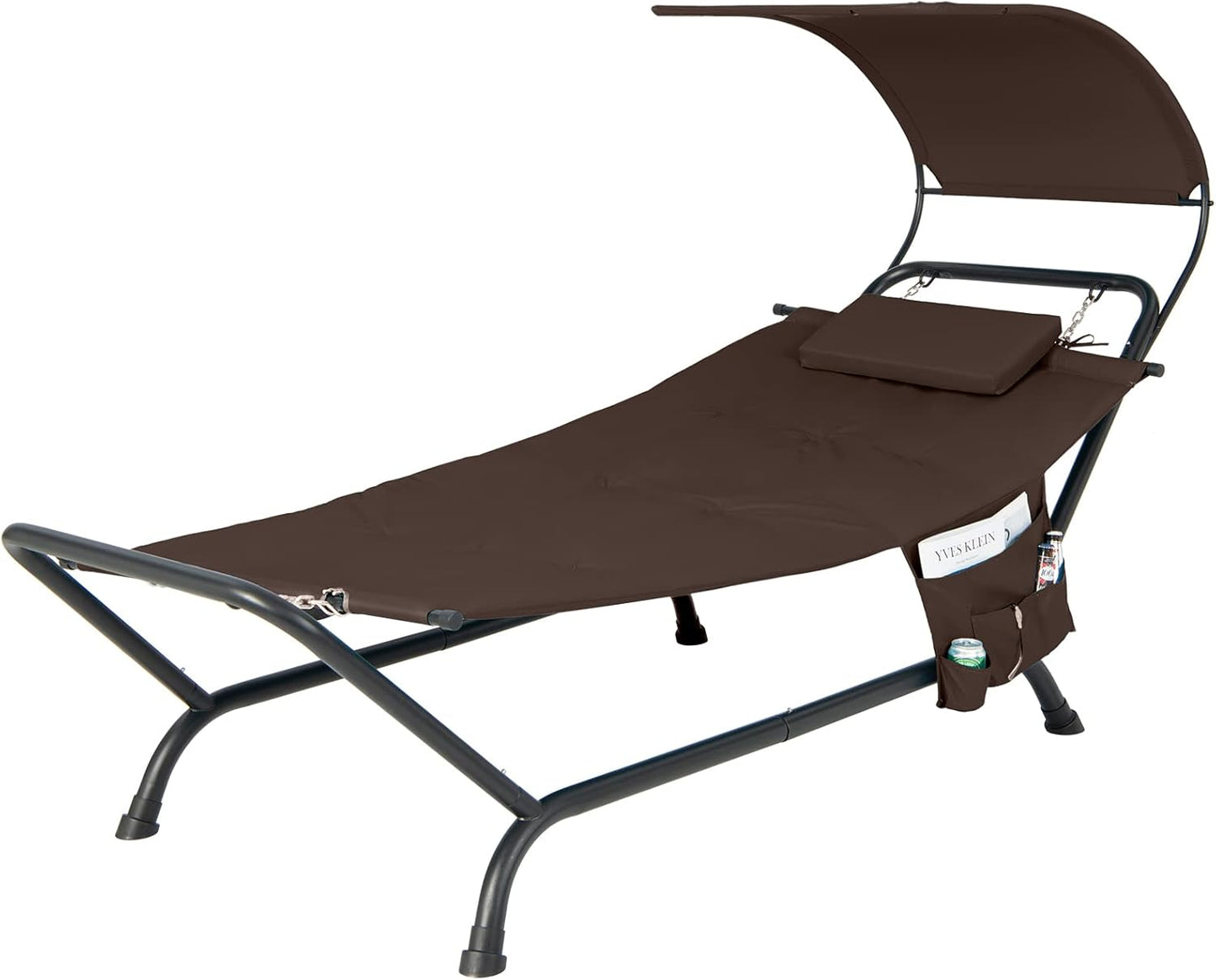 Giantex Hanging Hammock with Stand, Patio Hanging Chaise Lounge Chair w/Canopy, Cushion, Pillow & Storage Bag, Heavy Duty Swing Hammock Bed for Garden Lawn Backyard Patio Poolside Porch (Blue)