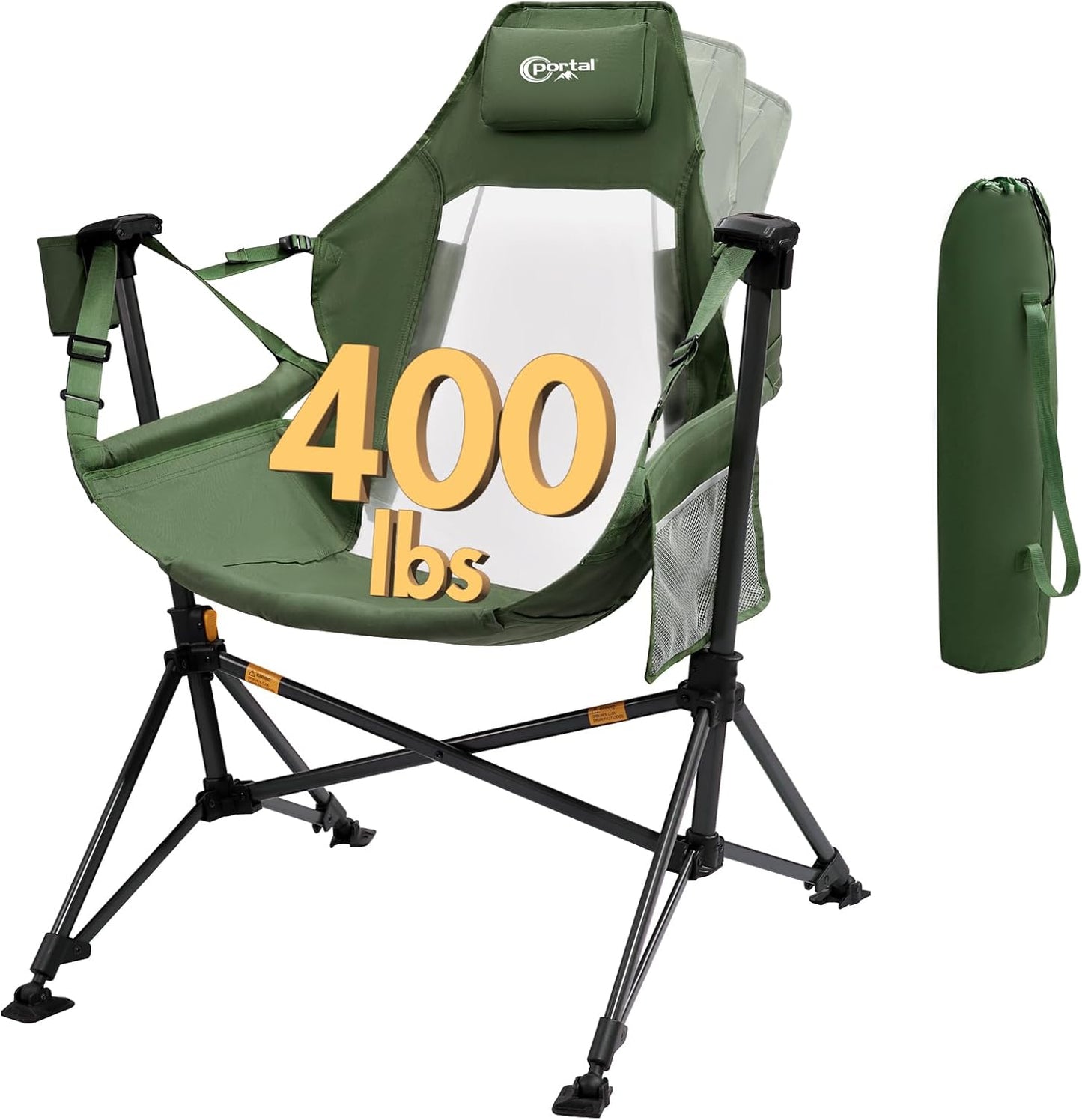 Portal Hammock Camping Chair, Portable Outdoor Swinging Chairs, Rocking Chair for Adults with Adjustable Back and Height for Lawn, Backyard, Patio, Supports 400 lbs, Breathable Mesh High Back, Blue