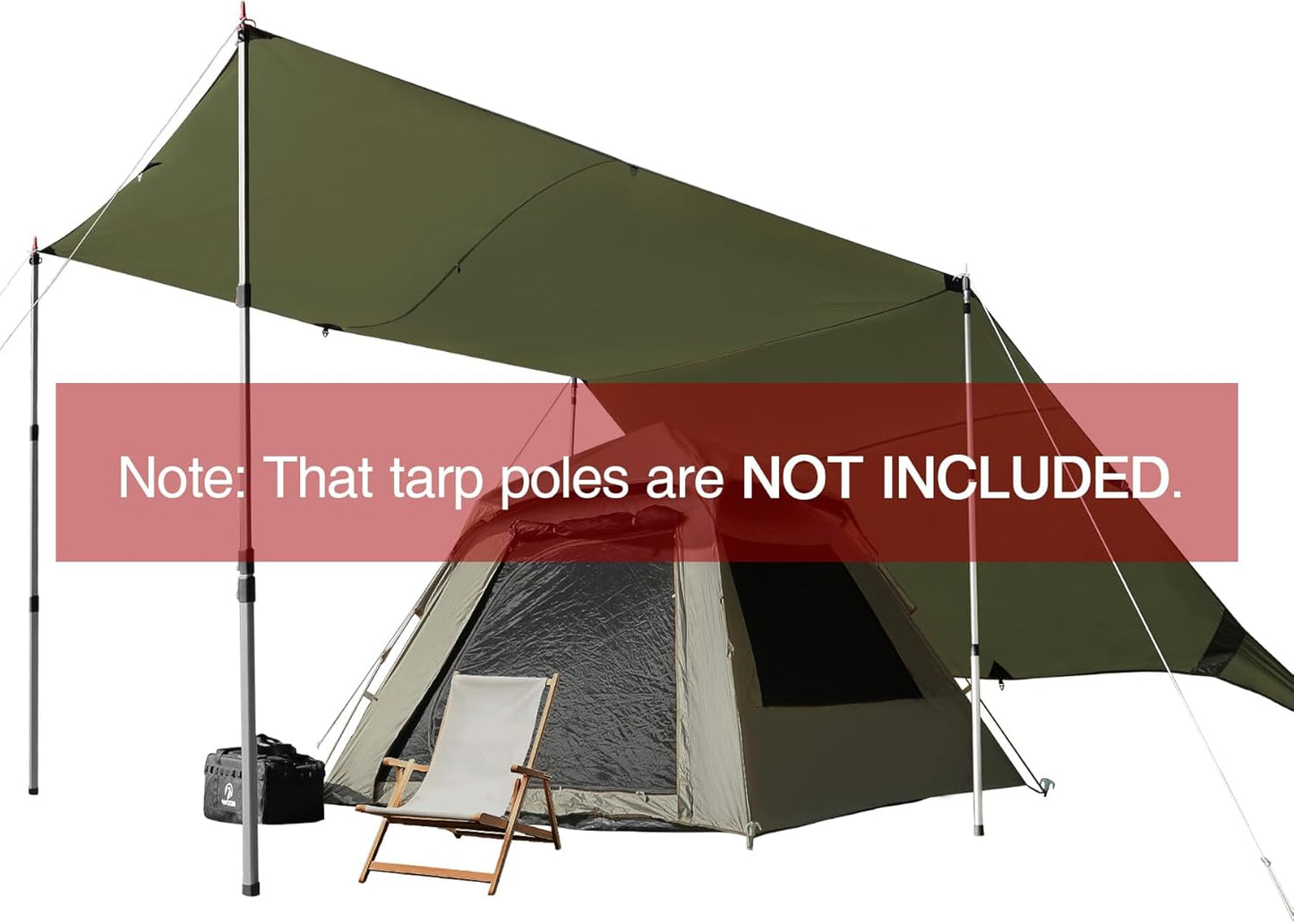 REDCAMP 10x17ft Large Waterproof Camping Tarp, Hammock Rain Fly with UV50+ Sun Protection, 8 Guy Lines & Stakes, Backpacking Tent Shelter for Camping, Hiking, Beach (Green)