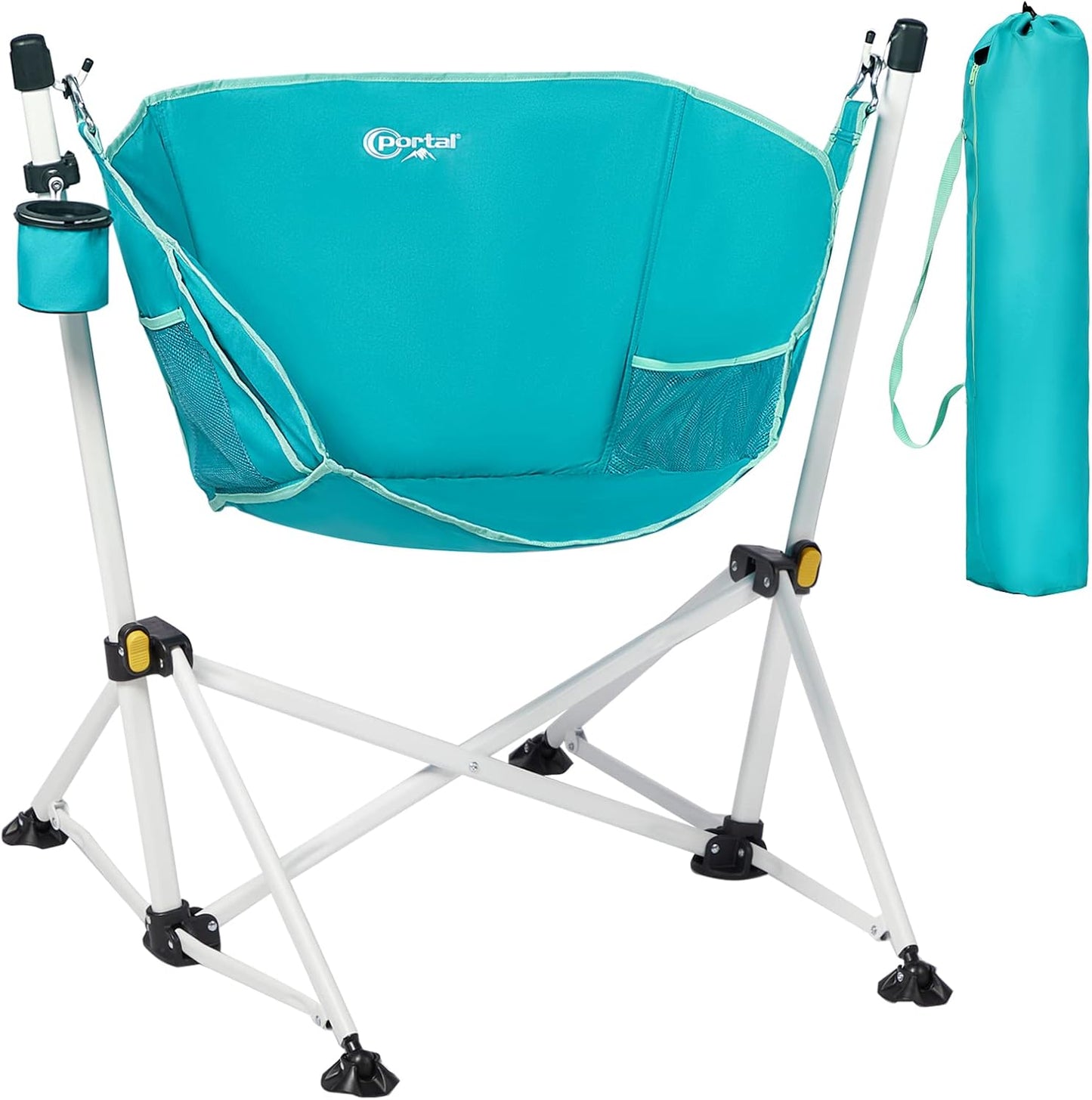 Portal Hammock Camping Chair, Portable Outdoor Swinging Chairs, Rocking Chair for Adults with Adjustable Back and Height for Lawn, Backyard, Patio, Supports 400 lbs, Breathable Mesh High Back, Blue