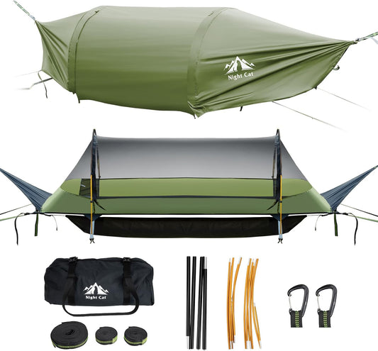 Night Cat Flat Lay Hammock Tent with Mosquito Net Waterproof Rainfly Storage Room for 1 Person Backpacking Hiking Camping Lightweight 330LBS 87x28x19in