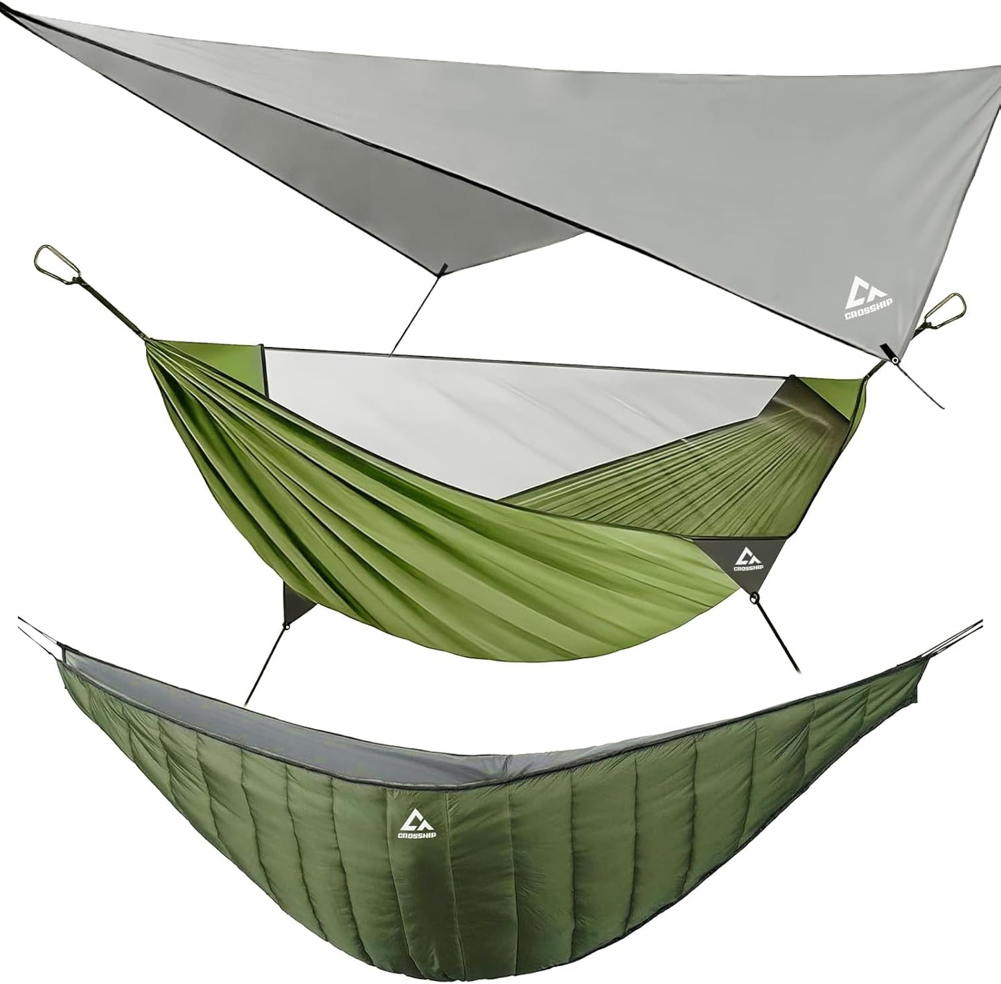 Camping Hammock Mosquito Net with Rain Fly - Rain Fly Tarp & Hammock Bug Net, Portable Parachute Nylon Hammock for Outdoor, Hiking, Backpacking, Backyard, Beach, Travel (Hold Up to 500lbs)