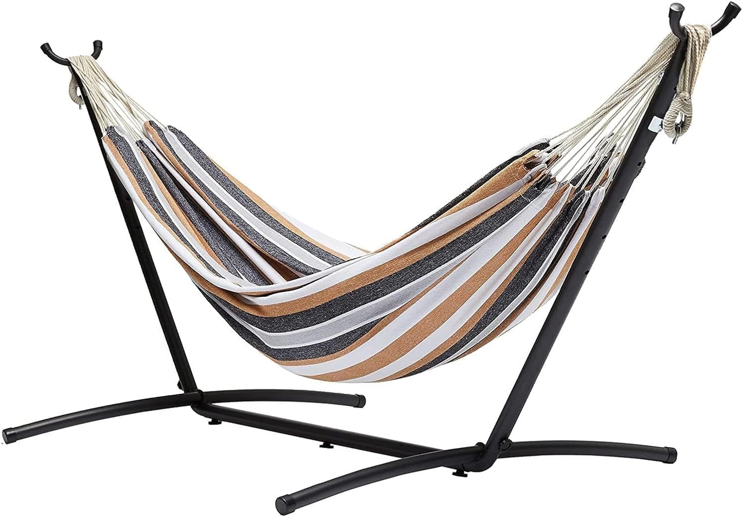 Amazon Basics Double Hammock with 9-Foot Space Saving Steel Stand and Carrying Case, 450 lb Capacity, Vigor Green, 110x47x43 inches