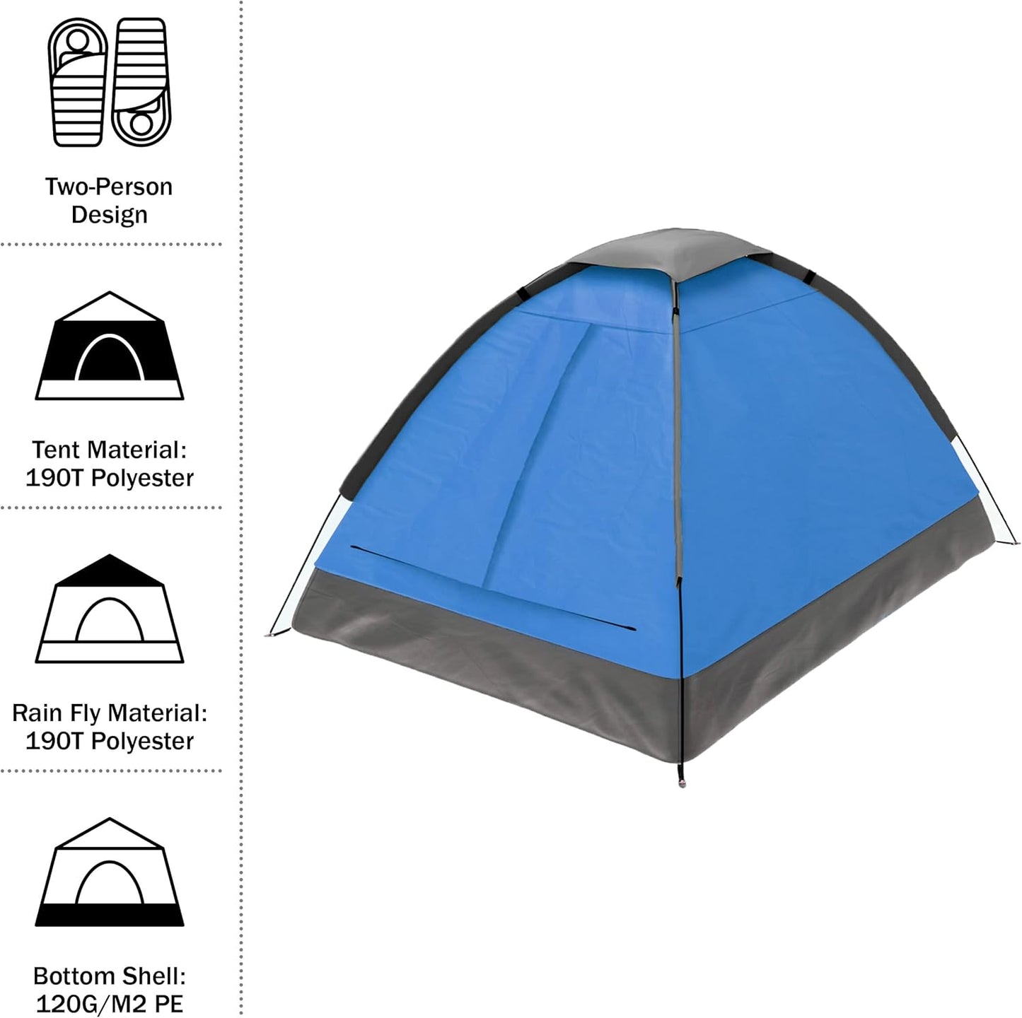 2-Person Dome Tent – Easy Set Up Shelter with Rain Fly and Carrying Bag for Camping