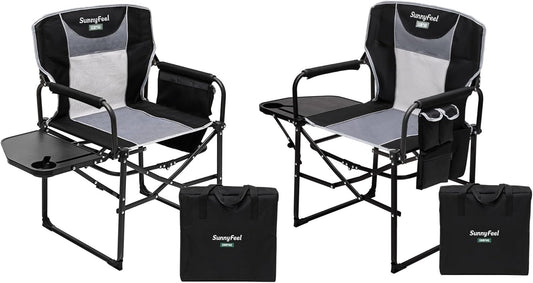 SUNNYFEEL Oversized Camping Directors Chair 2 Pack, Portable Folding Lawn Chairs for Adults Heavy Duty with Side Table,Pocket for Beach, Fishing,Picnic,Concert Outdoor, Foldable Camp Chairs