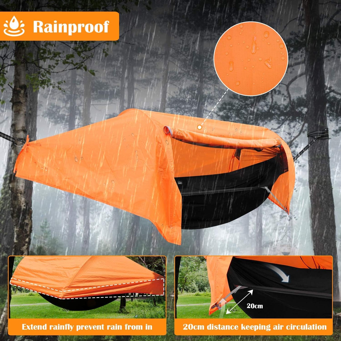 WintMing Hammock with Mosquito Net and Rain Fly Cover 3 in 1 Camping Hammock Tent 440lbs Load