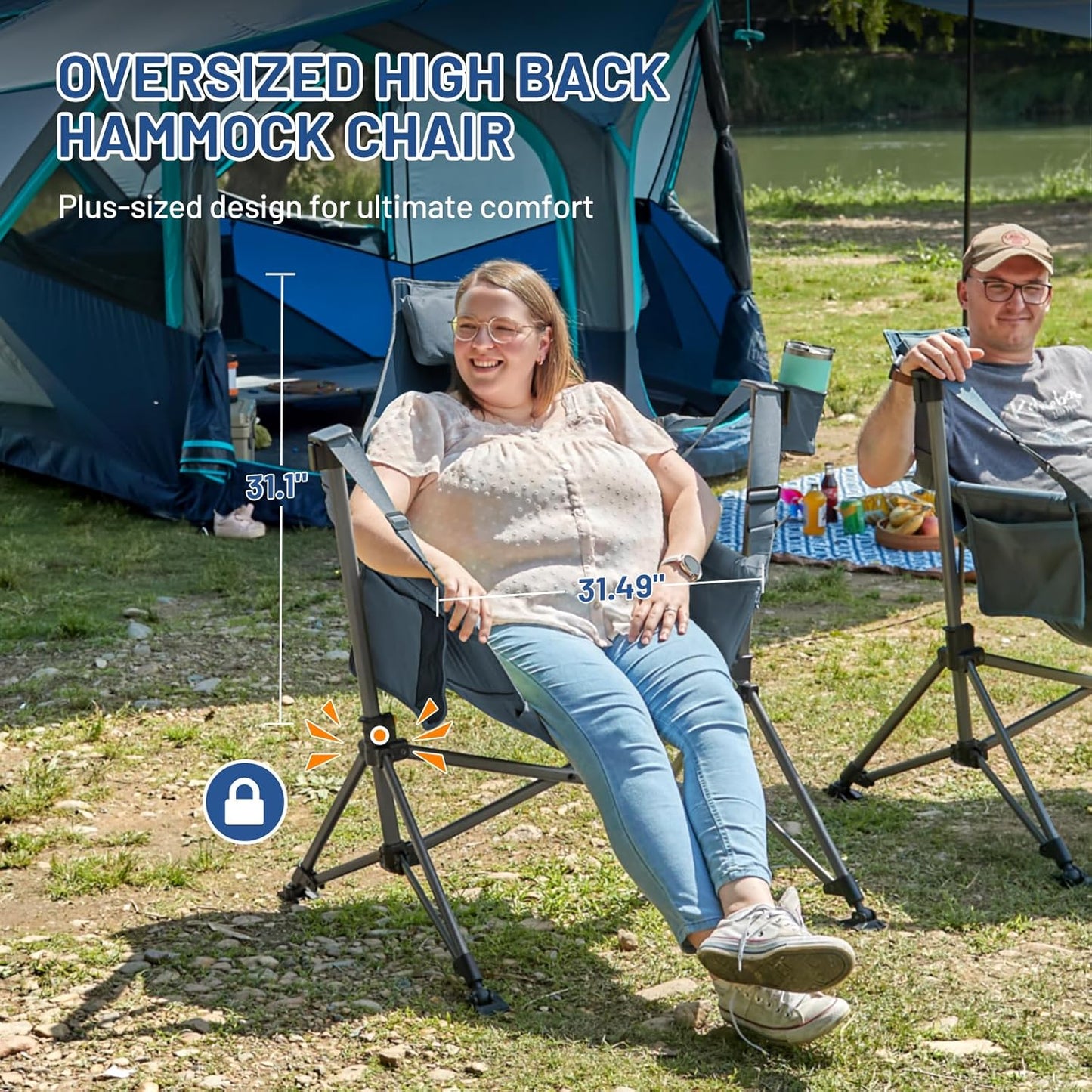 TIMBER RIDGE Hammock Camping Chair, Oversized Swinging Chair with Adjustable Back and Seat Height, Portable Folding Rocking Camping Chair for Outdoor Lawn, Backyard and Patio, Supports 400lbs