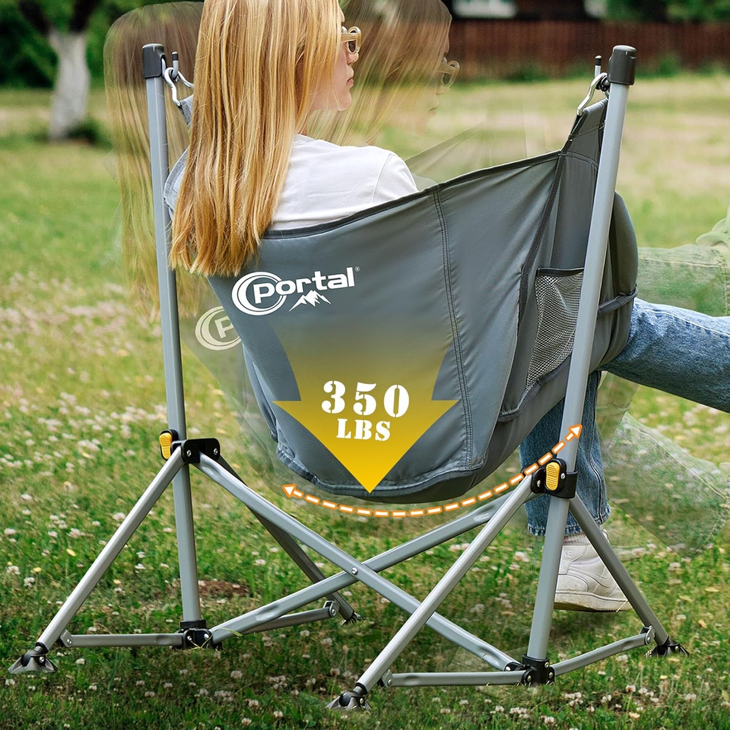 Portal Hammock Camping Chair, Portable Outdoor Swinging Chairs, Rocking Chair for Adults with Adjustable Back and Height for Lawn, Backyard, Patio, Supports 400 lbs, Breathable Mesh High Back, Blue