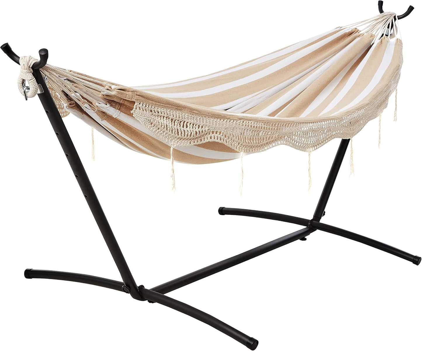 Amazon Basics Double Hammock with 9-Foot Space Saving Steel Stand and Carrying Case, 450 lb Capacity, Vigor Green, 110x47x43 inches