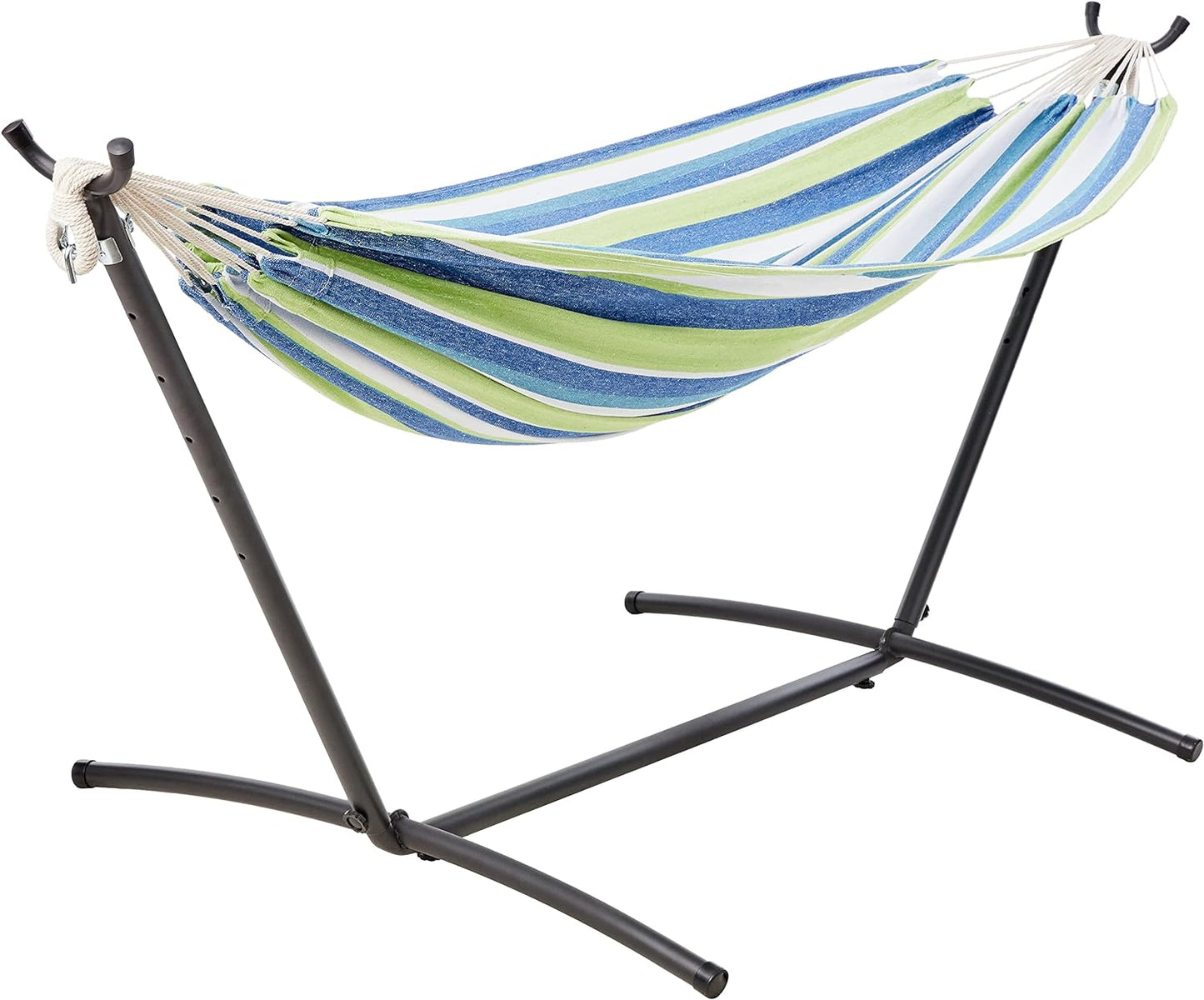 Amazon Basics Double Hammock with 9-Foot Space Saving Steel Stand and Carrying Case, 450 lb Capacity, Vigor Green, 110x47x43 inches